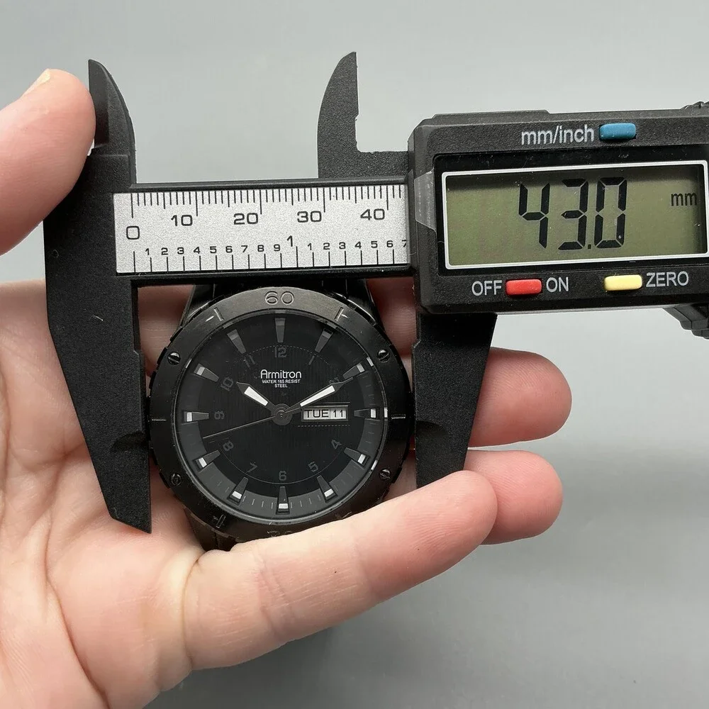 Armitron 20/4833HT Men Watch 43mm Black Dial Black Steel Day Date New Battery 7
